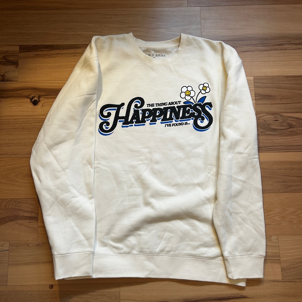 Cream Happiness Graphic Men's Sweater